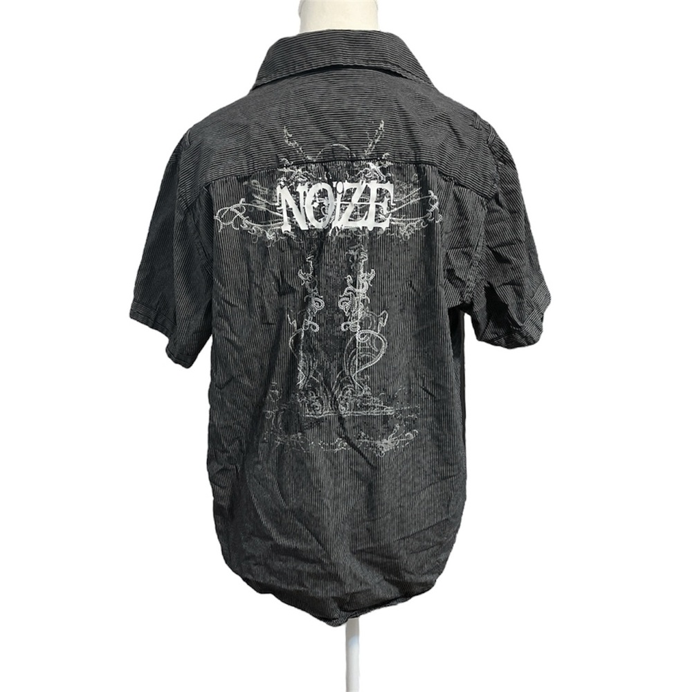 SOLD Black Stripes Its Noize button up shirt top with white print